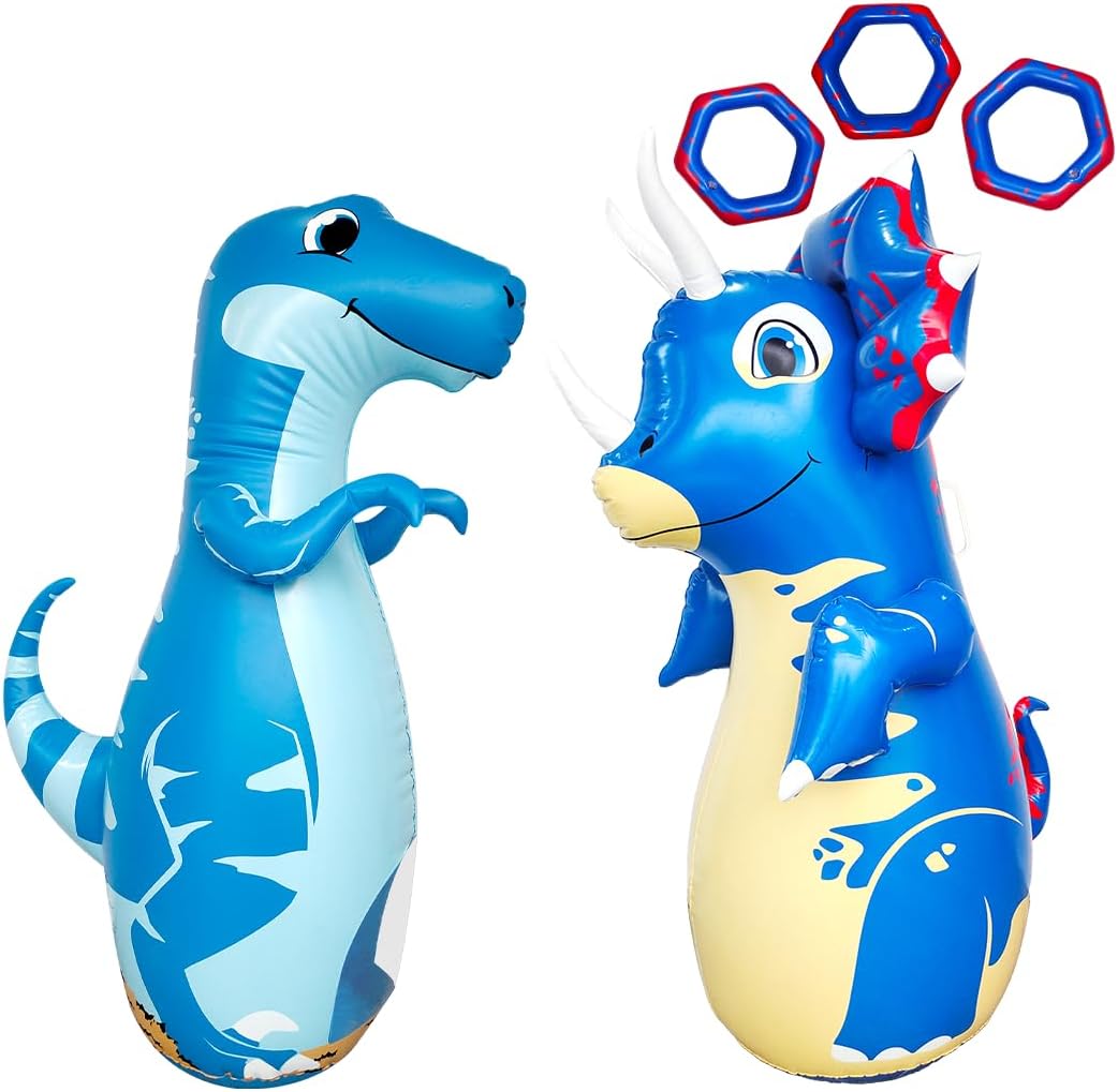 INFLATABLE DUDES Blue Raptor 47 Inches and Blue Triceratops 47 Inches | Bundle Kids Punching Bag | Inflatable Punching Bag for Kids
