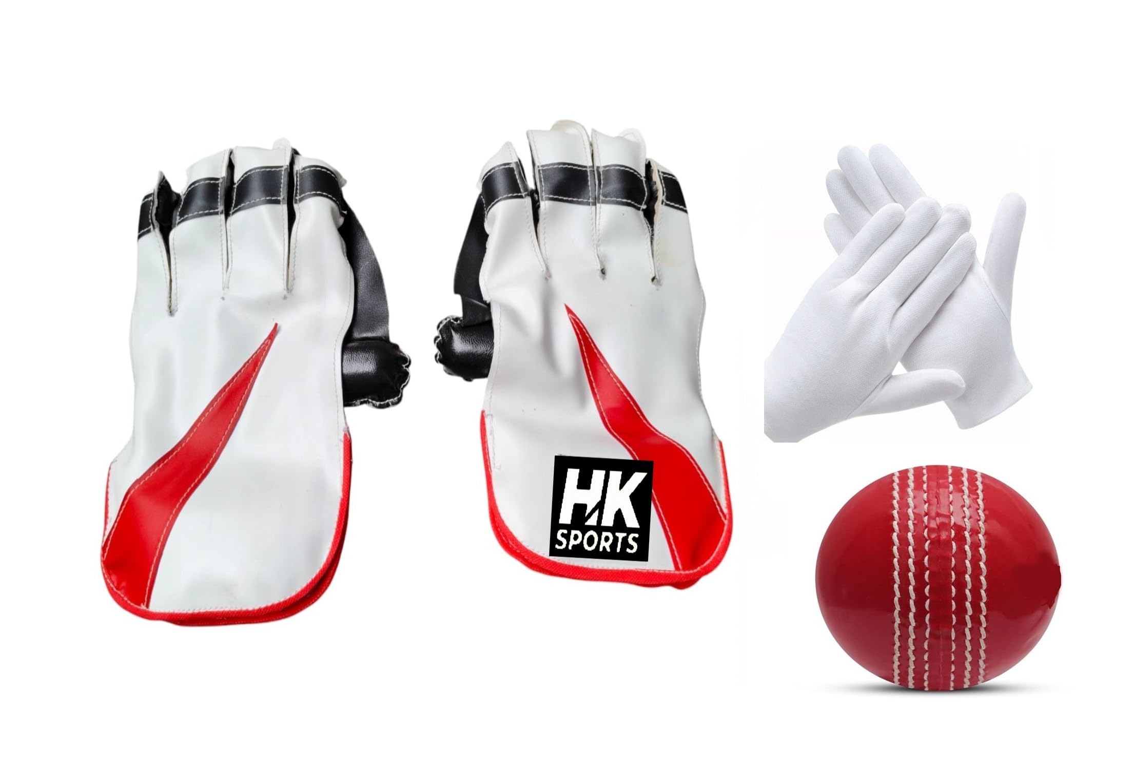 H.K.Sports Toys Red_Leather_Ball || Red Inner Gloves || Leather Wicket Keeping Gloves (Red, White)-image-7