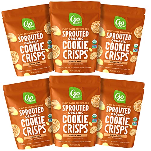 Go Raw Snacks, Sprouted Superfood Cookie Crisps, Ginger Snap (pack of 6 x 3oz bags) â€” Gluten Free | Vegan | Natural | Organic (00040122_ob)