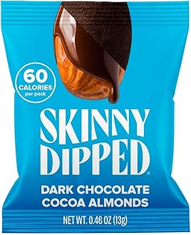 SkinnyDipped Dark Chocolate Cocoa Almonds, Healthy Snack, Plant Protein, Gluten Free, 0.46 oz Mini Bags, Pack of 24