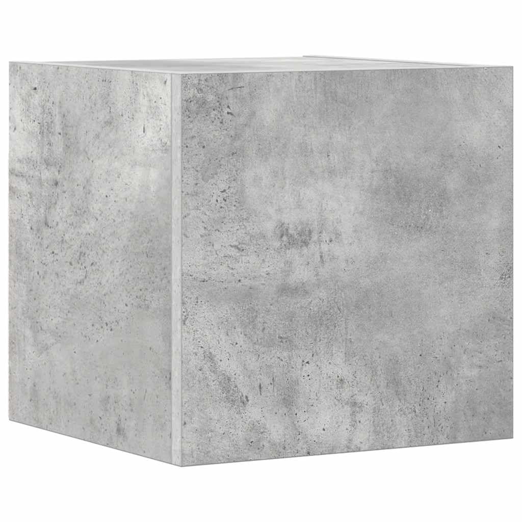 7-TLG. TV-Schrank-Set Betongrau Holzwerkstoff, Wandmontage Lowboard für Wohnzimmer, modernes Media-Center mit reichlich Stauraum