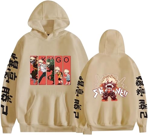 Katsuki Bakugo Costume Bomb Hero Cosplay Outfit Adult Printed Casual Hooded Sweatshirt All-Season Pullover