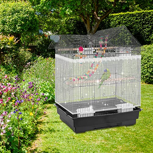 Kaermo Large Bird Cage Cover Seed Catcher, Adjustable Airy Nylon Star Mesh Net, Bird Rope Perch Toys Cage Accessories, Birdcage Cover Skirt Seed Guard #TOP6
