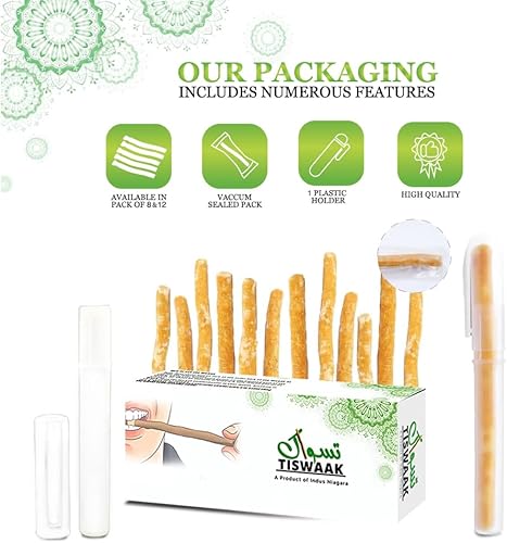 Miniatura 7 de Paquete de 8 unidades Miswak Stick Natural Blanqueamiento de Dientes  Cepillo de dientes de hierbas con sabor natural musulmán Miswak Sticks sellado