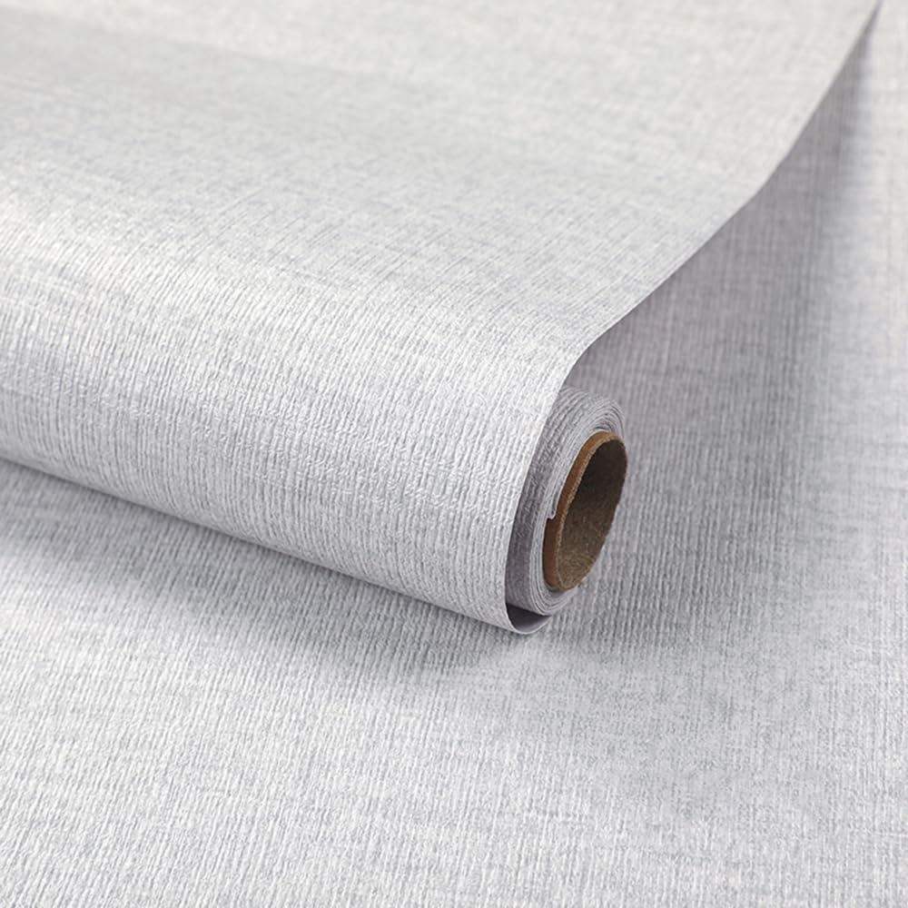 Grey Grasscloth Wallpaper Peel and Stick Wallpaper Texture Contact Paper, 40 x 500 cm Grey Fabric Self Adhesive Wallpaper Self Adhesive Furniture Covering for Living Room,Bathroom,Cabinets,Kitchen