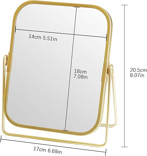Miniatura 8 de LONGSHENG - SINCE 2001 - Espejo de maquillaje de mesa dorado, espejo de tocador cuadrado de doble cara, espejo de escritorio para baño casero