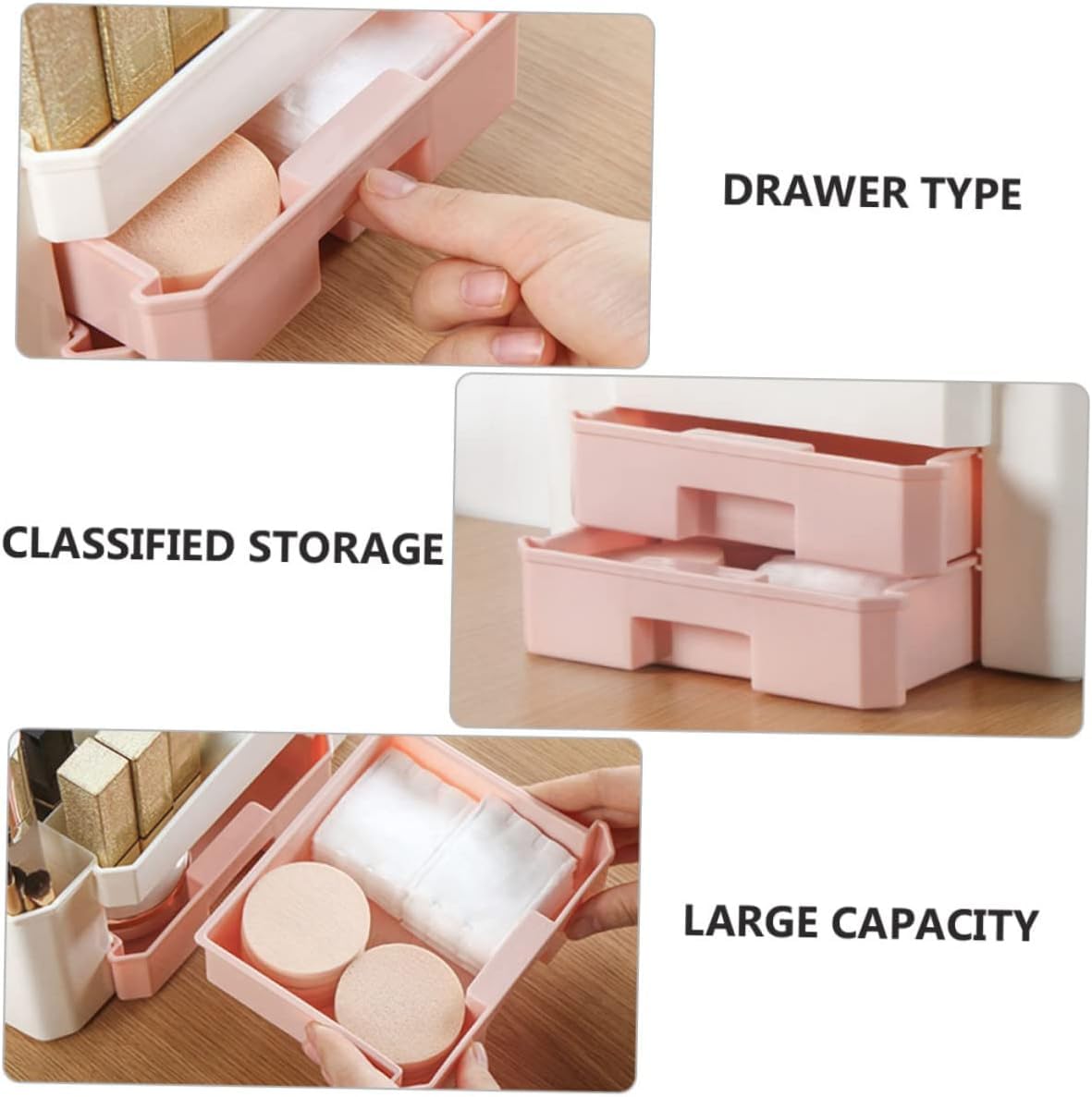 1 Pieces Cosmetic Storage Box Makeup Organizer for Vanity Multi-Storage Case Drawer Storage Bins Cosmetic Storage Case Cosmetic Organizer 2