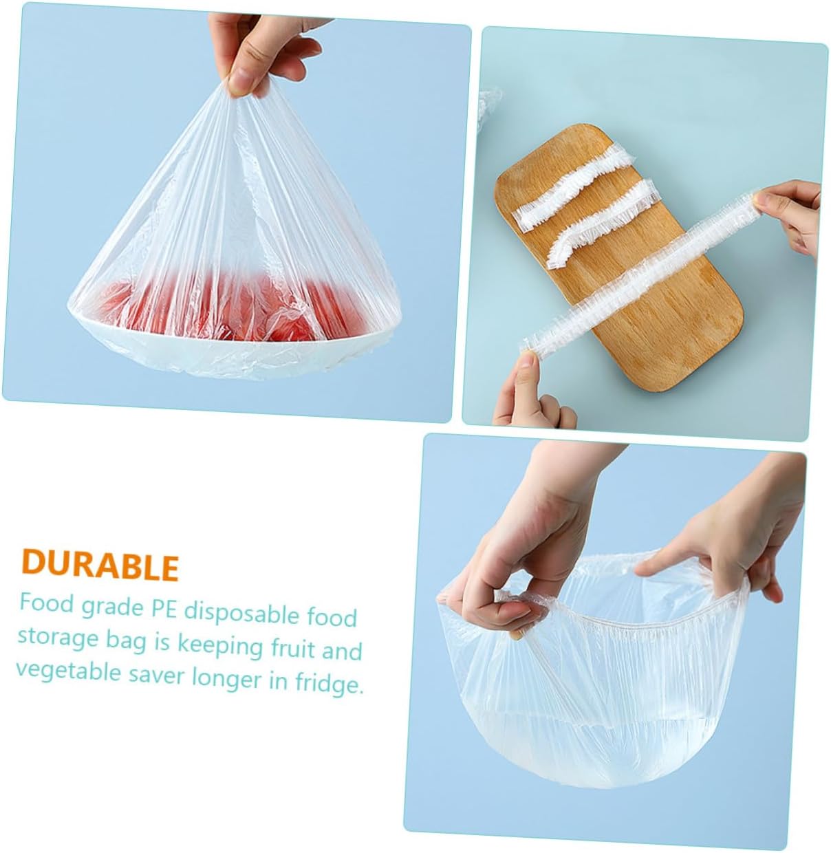 300pcs Food Storage Covers Elastic Edging Plastic Wrap for Fruit and Leftovers Food Grade Pe Preservation Bags Kitchen and Outdoor Use of Each