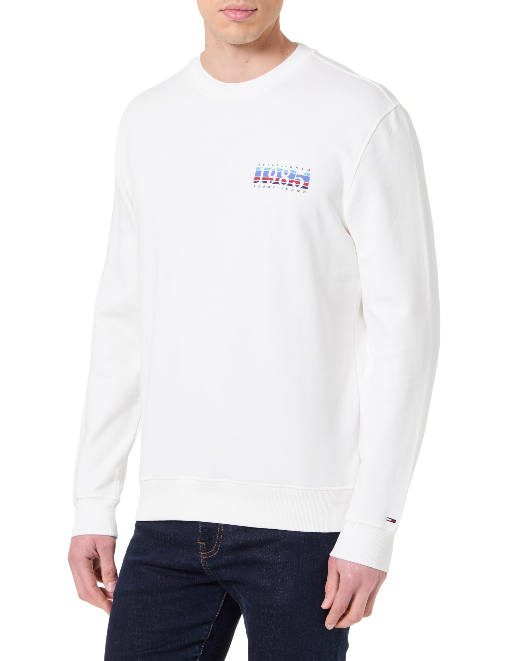 Tommy Jeans Men's TJM REG ENTRY DNA PLAY CREW EXT DM0DM22377 Pullover Sweatshirt, WHITE (Ecru), S