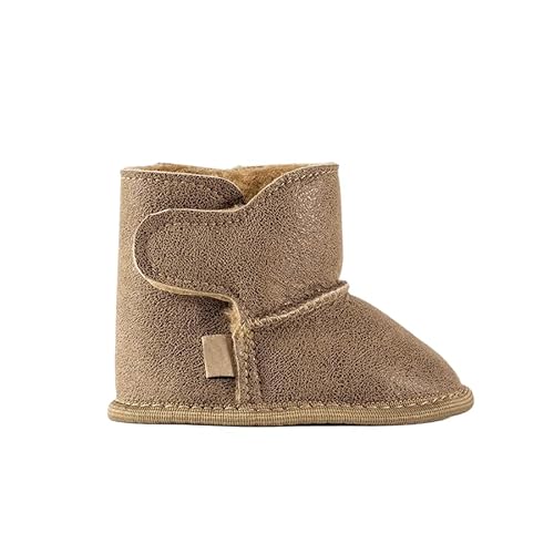 Provellus Chaussons pour enfants en véritable peau de mérinos allemande/cuir doux, cappuccino, 0-6 mois
