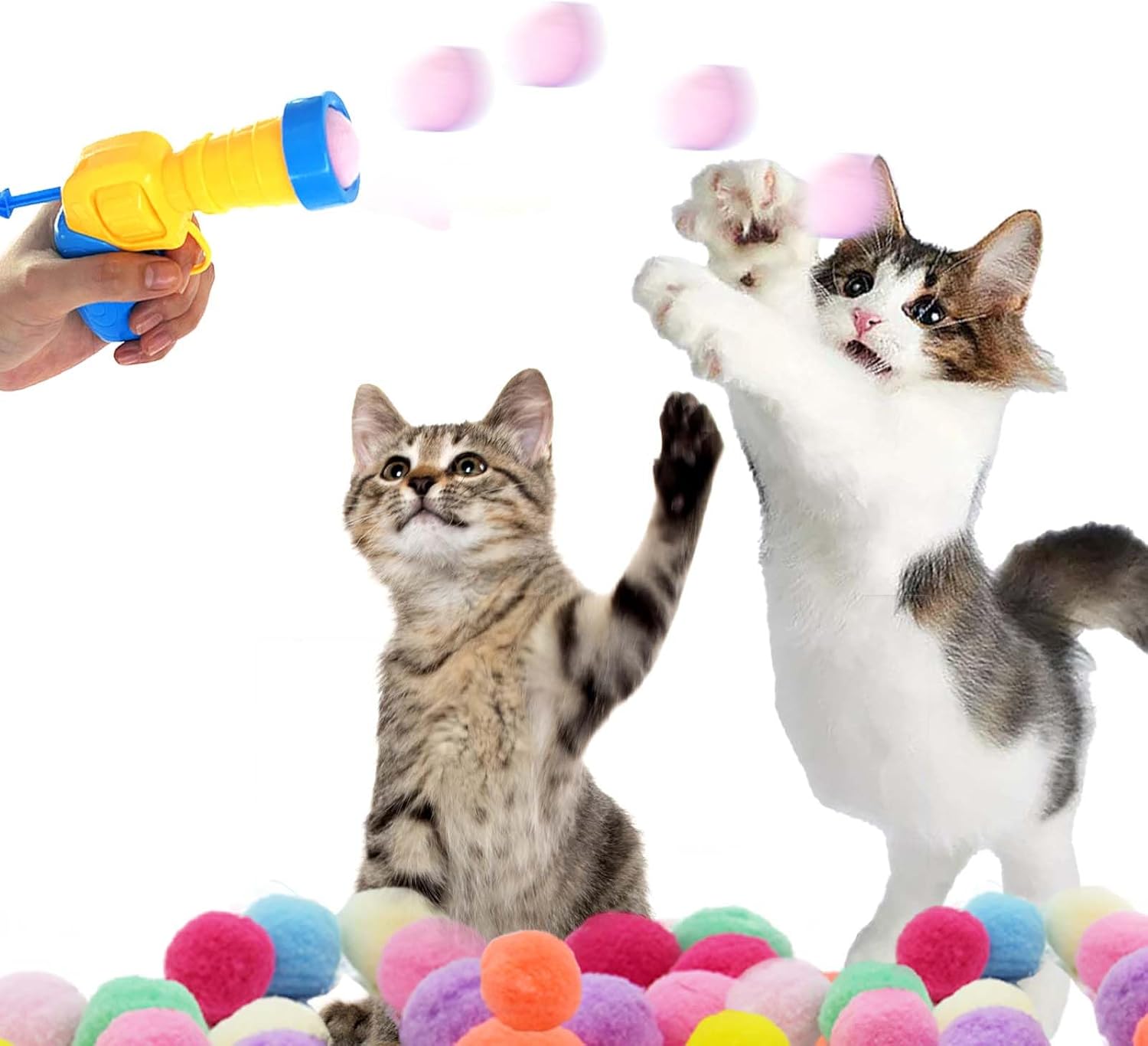 Qzsgwr Cat Toy Balls, 80Pcs 1.2Inch Cat Pompom Ball and 1
