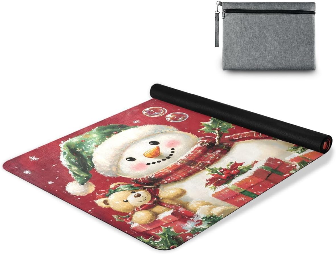 ALAZA Snowman Bear Christmas Yoga Mat Non Slip Fitness Exercise Mat, Workout Mat for Yoga, Pilates and Floor Exercises