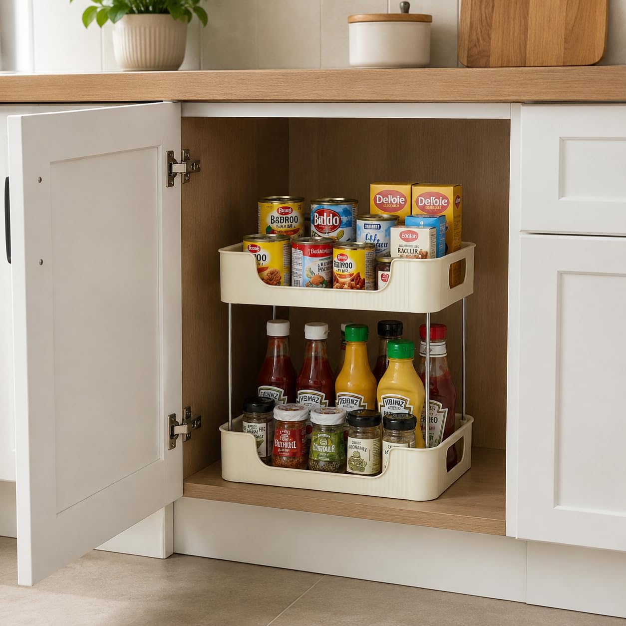 Storage Rack Stand, White PP Plastic & Stainless Steel Shelf Organizer for Kitchen Countertop, Bathroom, Cabinet & Sink, Multipurpose Stand for Living Room, Office & Kids Room (2 Layer)-image-13