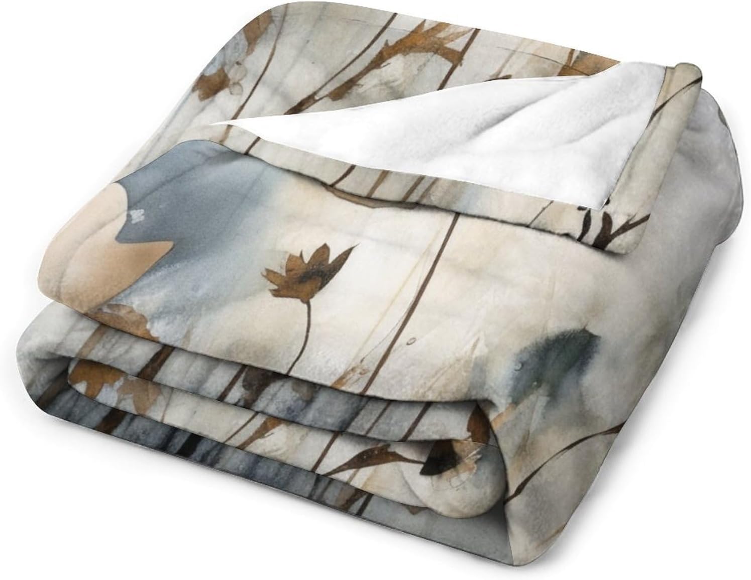 Beige Flowers Cream White Decorative Blanket White Watercolor Floral Warm Blanket 60"x80" Throw Blankets Flannel Blanket for Couch Sofa Bed for Adult Kid Birthday Suitable for All Season