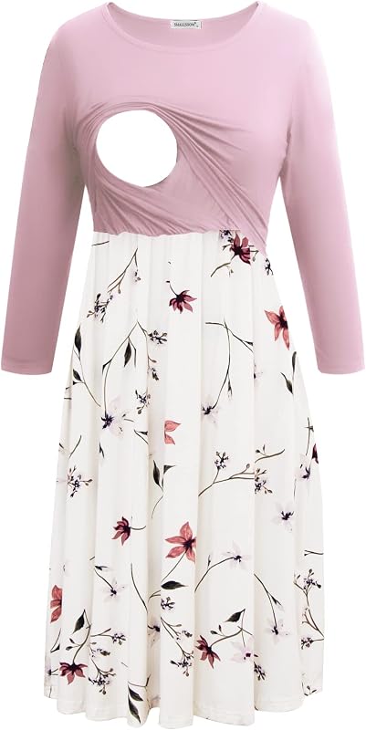 Smallshow Nursing Dresses 3/4 Sleeve Breastfeeding Dress for Women
