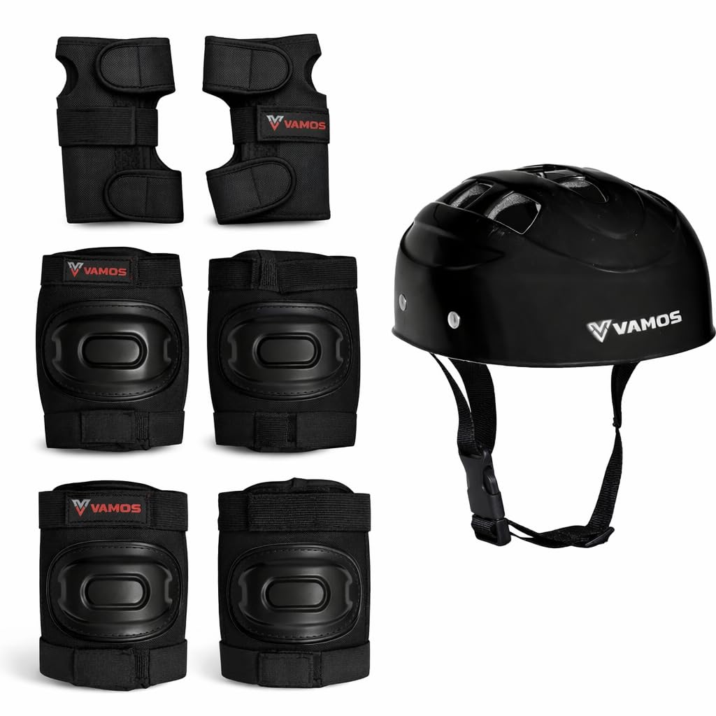 VAMOS Protective Set Guard Protection kit for Skating, Cycling & Skateboarding for Kids Age 6-15 Years with Knee, Elbow and Wrist Guards. (Matte Black, M)