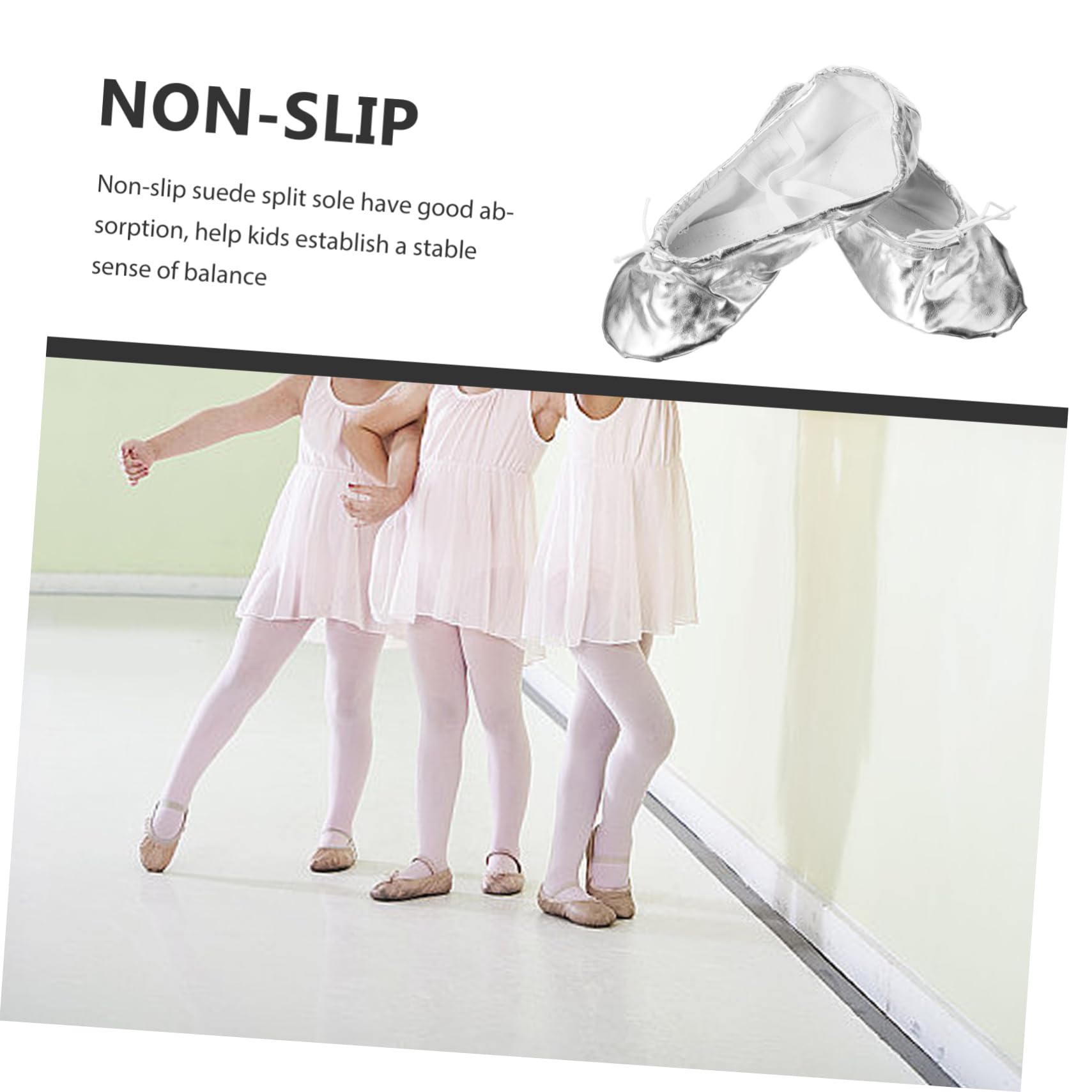 Mobestech Kids Ballet Shoes Child Dancing Shoes Silver