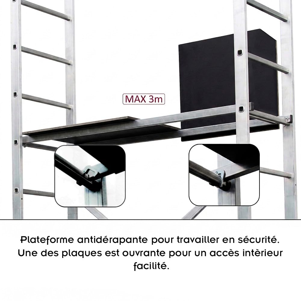 ETRA Echafaudage en aluminium hauteur de travail 5m sans roulettes