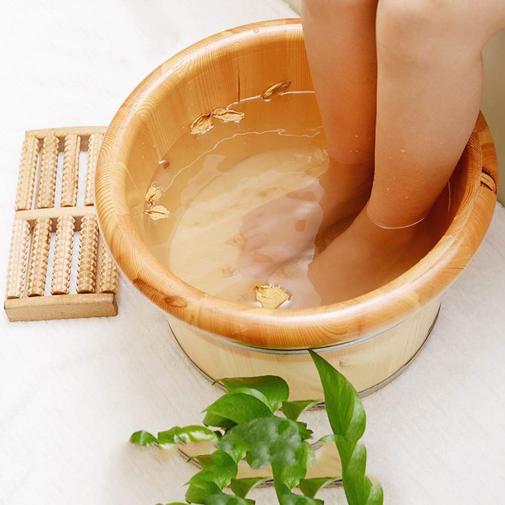 Kąpiel drewniana do kąpieli stóp wiadra zanurzona, stóp dorzecza dla dorosłych, wiadro z drewna na pedicure, wanna spa w kąpieli stóp, wanna stóp do nasiąkania (rozmiar: c) (a) super łatwe w użyciu