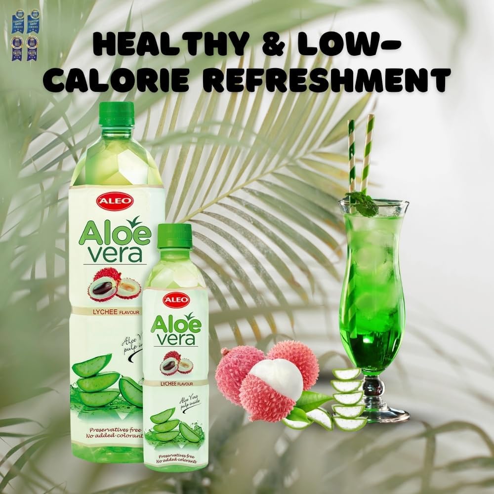 ALEO 0.5L Premium Lychee Aloe Vera Drink - Natural, No Preservatives, No Artificial Colors Superior Taste Award 2025