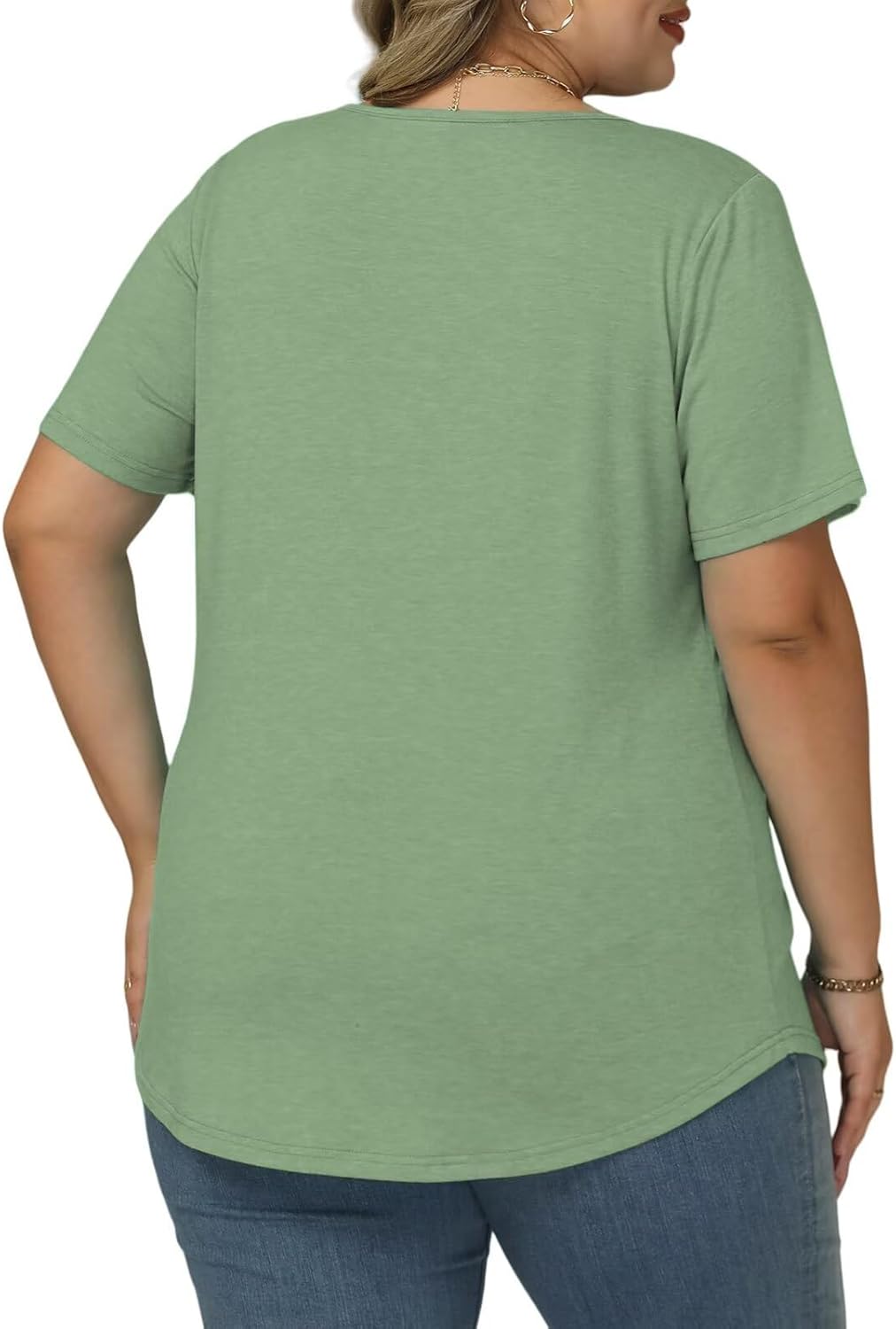 DOLNINE Plus Size Tops for Women Summer Casual V Neck T Shirts Dressy Short Sleeve Floral Blouses Loose Fit Pleated Tunic - Image 3