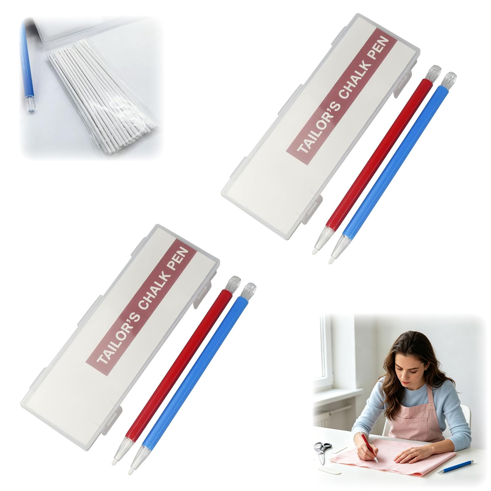 Tailors Chalk, Sewing Chalk, Flatiron Heat Erase Pens, 2 Set