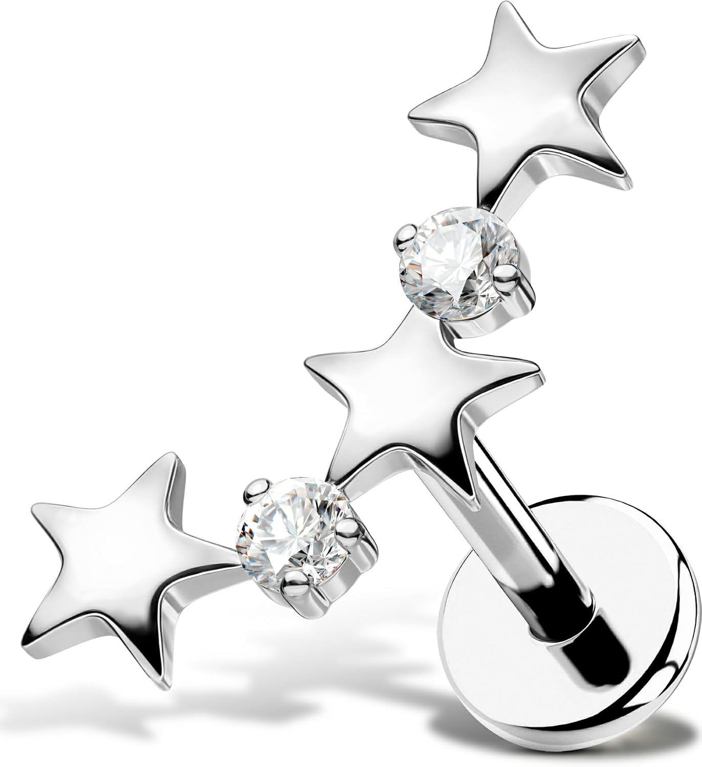 OUFER Body Piercing Star Helix Piercing Jewelry 18G Helix Earrings for Women 318L Stainless Steel Internally Thread Conch Helix Stud Flat Back Cartilage Earring for Women