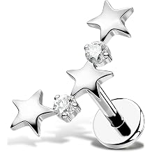 OUFER Body Piercing Star Helix Piercing Jewelry 18G Helix Earrings for Women 318L Stainless Steel Internally Thread Conch Helix Stud Flat Back Cartilage Earring for Women