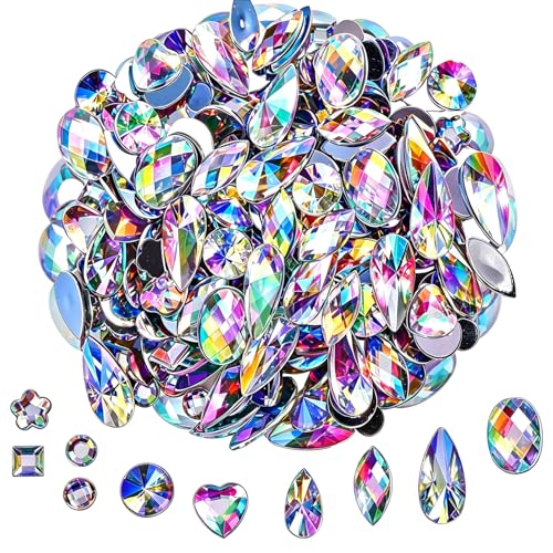 1000 Pcs Crystal AB Colorful Jewels Gems for Crafts, Flatback Rhinestones for Crafting, Acrylic Gemstones for Halloween Pirate Party Decorations(Clear AB)