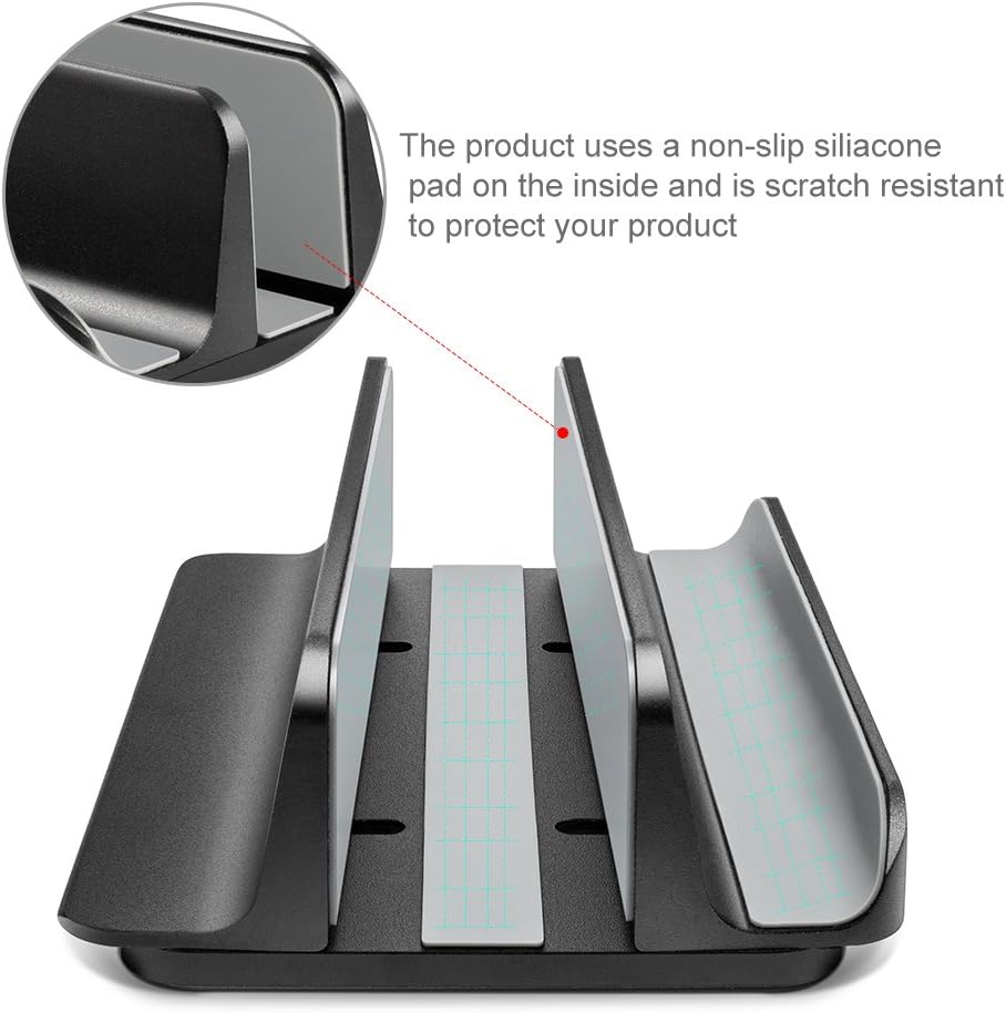 Vertical Laptop Stand, Adjustable Aluminum Desktop Stand for All MacBook, HP, Surface, Dell, Chromebook, Wireless Keyboard, Gaming Laptops (up to 17.3 inch), with iPad Holder Grey