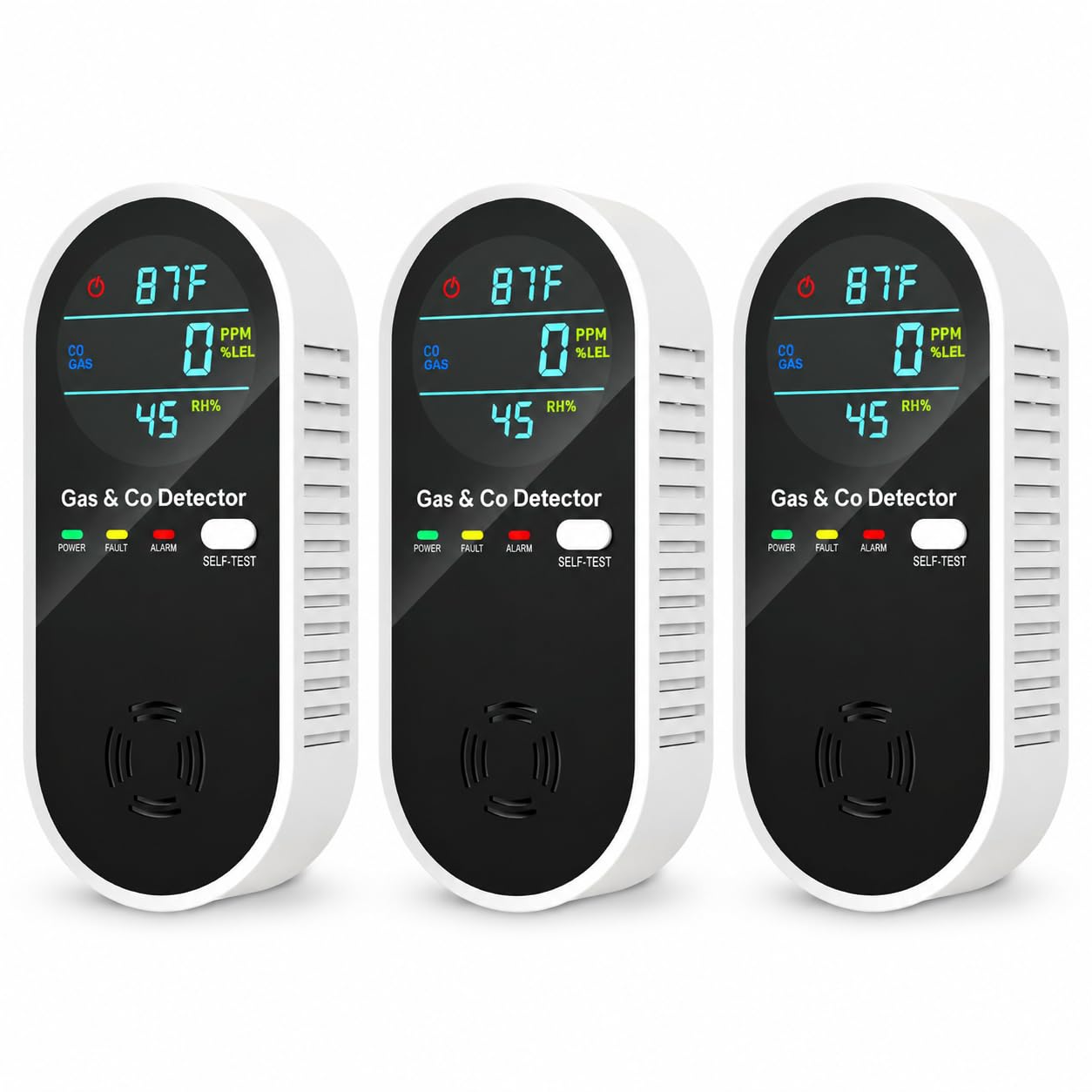 Carbon Monoxide Detectors and Natural Gas Detector, 4-in-1 Carbon Monoxide Detectors Plug in, Gas Leak Detector with Dual Alarms, Temperature & Humidity Sensor for Home, RV, Black, 2 Packs