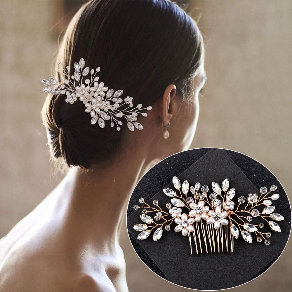 12x7cm Pearl Rhinestone Wedding Hair Clip Bridal Headpiece Hair Accessories,Silver Hair Comb Clip for Women - Image 2