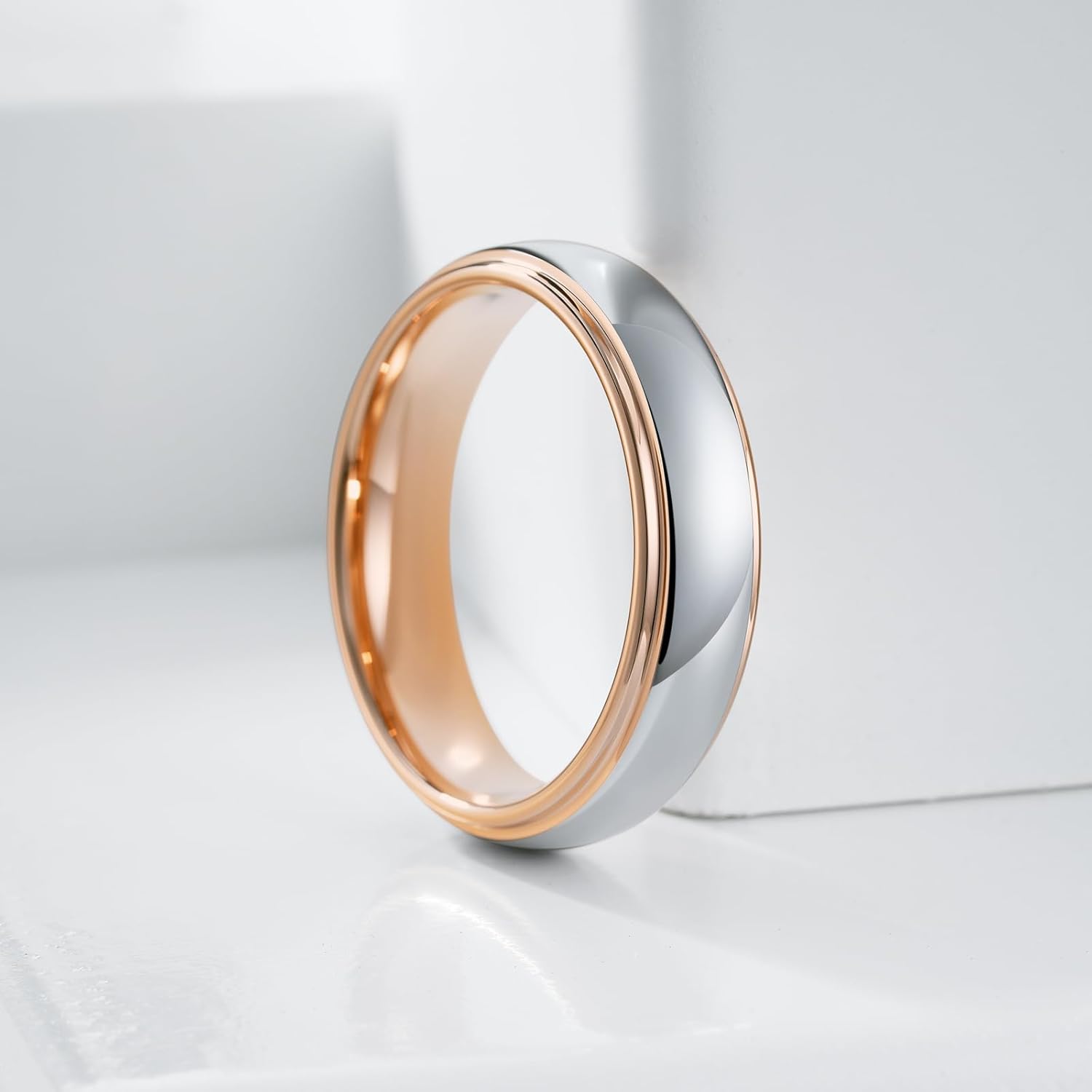 King Will 4mm 6mm Tungsten Carbide Ring for Men Women, Silver & Gold/Rose Gold Two-Tone Wedding Band, Step Edge Domed Polished Finish Engagement Ring for Couples Comfort Fit, Size 7-12