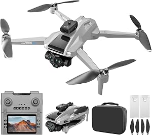 OBEST Drone GPS con Cámara 4K Adultos,Dron FPV con Pantalla 4.5″ y 4GB | 2 Batería 50Min, Estabilizador Auto Seguimiento Retorno Follow Me Sígueme, 5G WIFI RC Helicóptero Plegable Gris