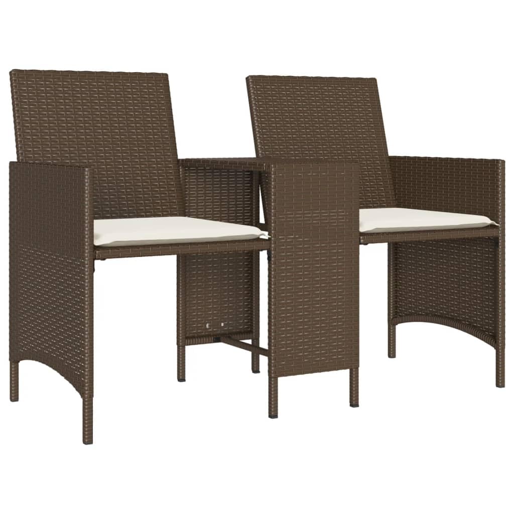 Divano da giardino a 2 posti, marrone, in polyrattan, con tavolo e sgabelli, resistente alle intemperie, per balcone, terrazza, esterni, con comode imbottiture e rivestimento rimovibile