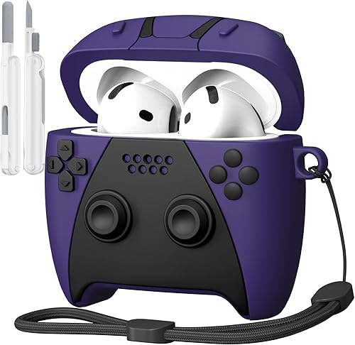 Vista 12 de KOREDA Compatible con estuche AirPods Pro de 2ª/1ª generación con kit de limpieza, funda protectora de silicona con diseño de jugador de juego Negro