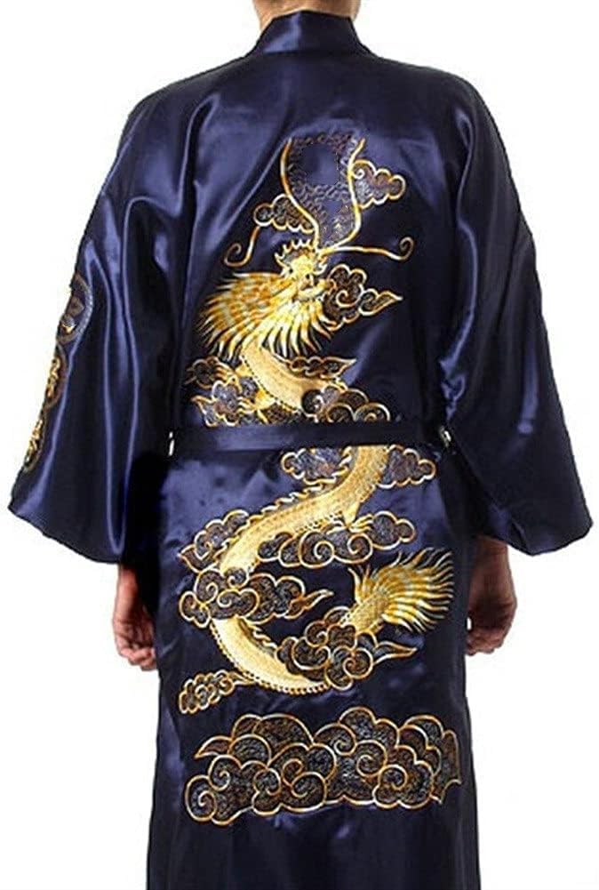 Dragon Robe Traditional Sleepwear, Men's Gown Home Clothing, Kimono Robe Bathrobe,Silk Robe for Men,Gown Home Clothing(C,Large)