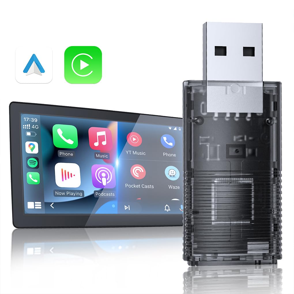 Zymoplas Adattatore per gioco per auto wireless 2 in 1 con trasparente Adattatore per gioco per auto wireless per Android Plug Play