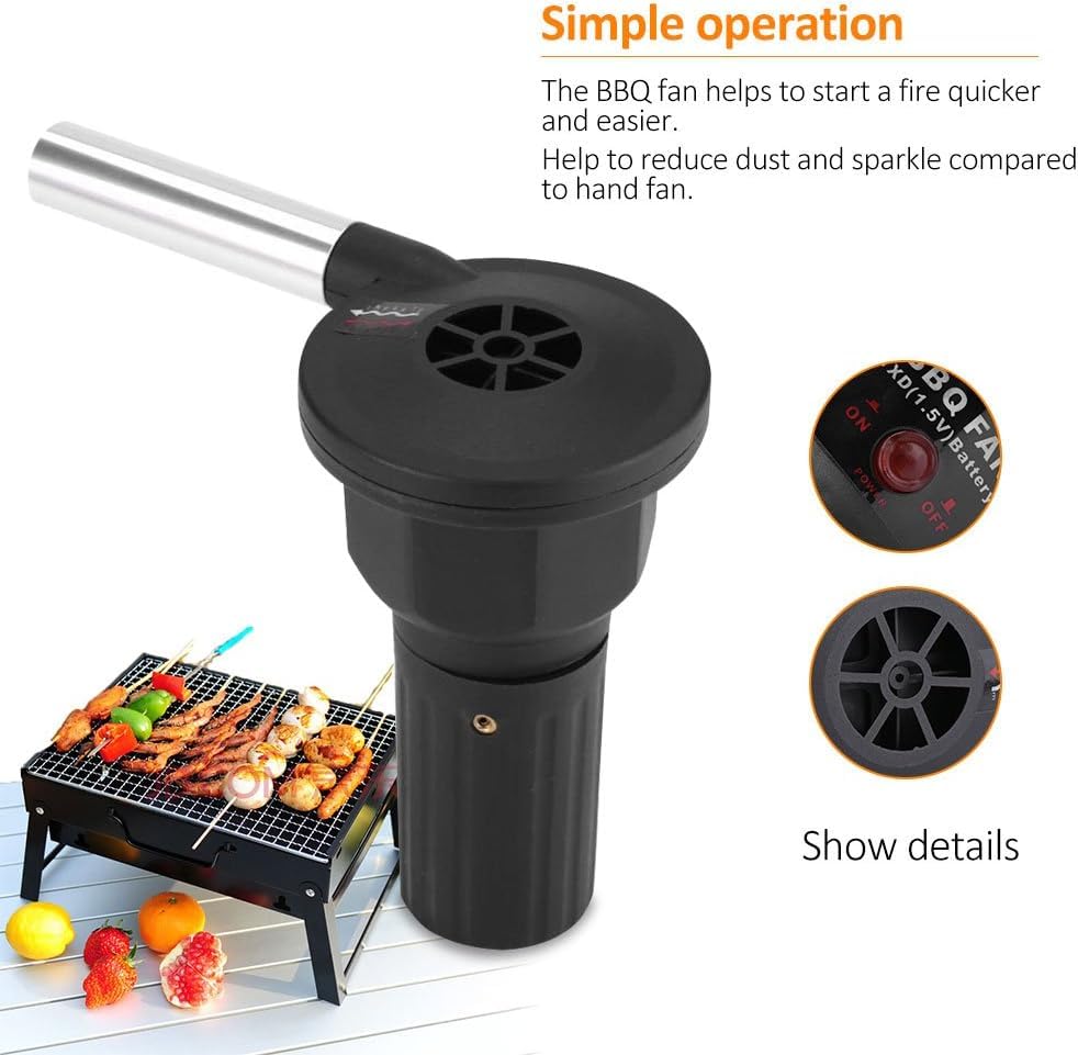 Ventilateur Barbecue Portable à Piles - Sèche-Cheveux Grill Pour Camping/Pique-Nique - Noir