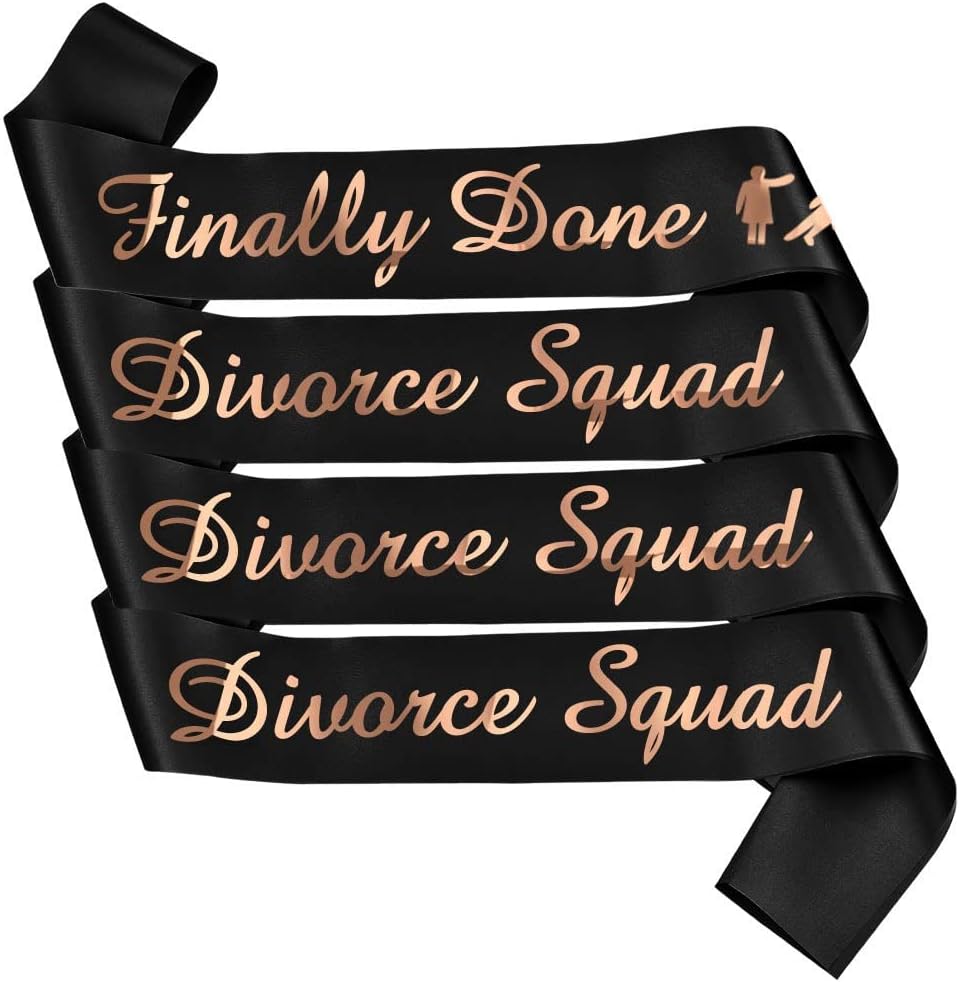 Finally Done and Just Divorced Squad Sash (4 pc) Black Divorced Party Supplies Decorations for Finally Divorced, Newly Unwed, Single Women, Funny Divorce, Break Up Gift - Party Sash
