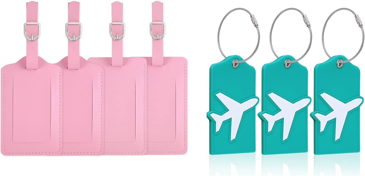 Vigorport Luggage Tags with Name ID Card 4Pack Leather and