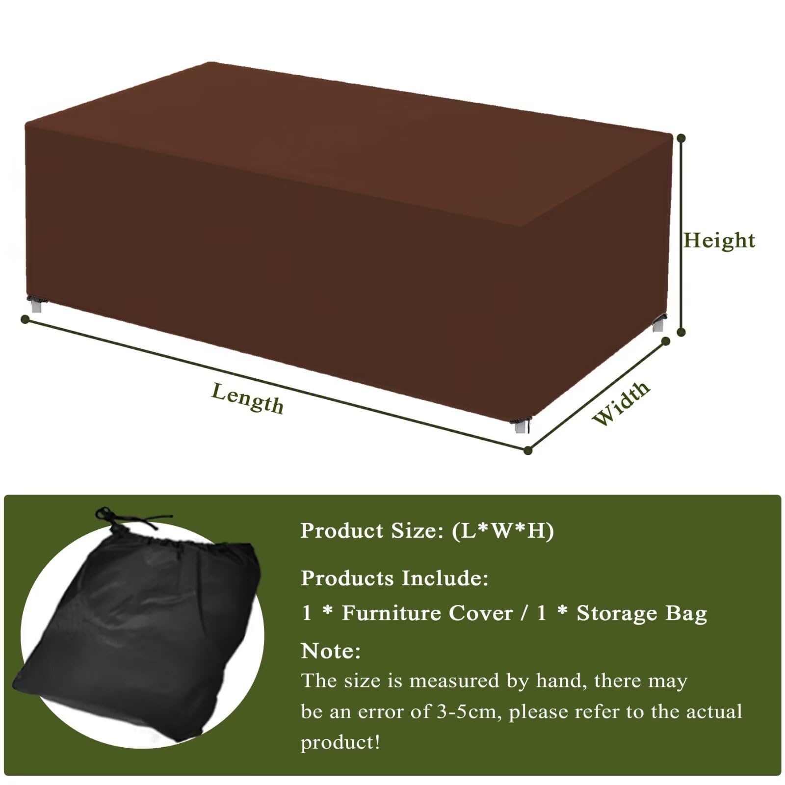 Copertura per Mobili da Giardino,Tessuto Oxford 420D Copertura per Tavolo da Giardino Esterno Rettangolare,Impermeabili,Antipolvere e Resistenti ai Raggi UV Marrone 200x130x75cm
