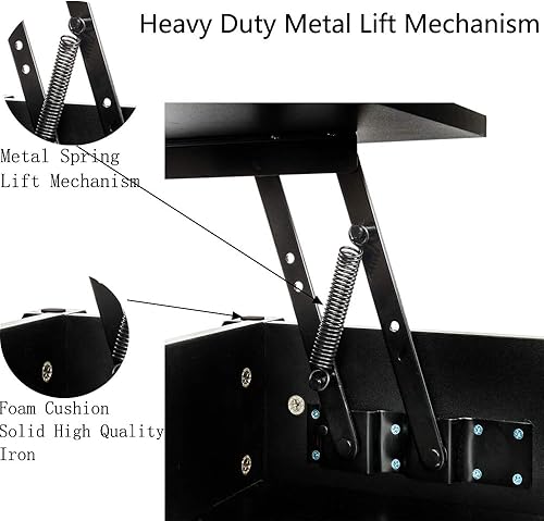 Miniatura 3 de Mesa de centro elevable para sala de recepción con compartimento oculto y estantes de almacenamiento, muebles de mesa elevadores