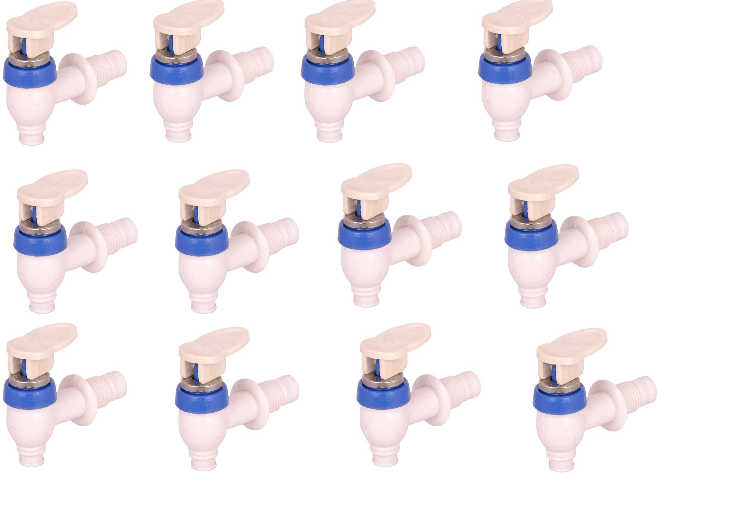 IRP Plastic Wall Mounted Bib Cock Faucet Water Tap Easy Install for Toilet Bathroom Kitchen (White) (Pack of 12)