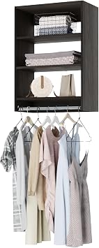 Medium Hanging Closet Unit - Modular Closet System For Hanging - Corner Closet System - Closet Organizers And Storage Shelves Grey, 18 inches Wide Closet Shelves