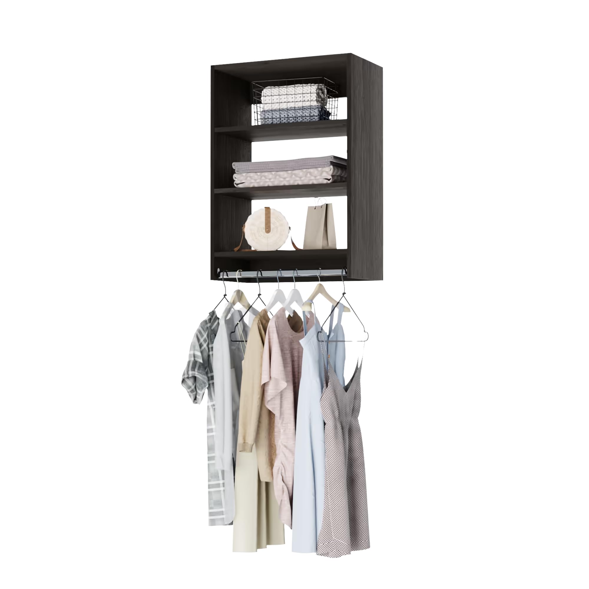 Medium Hanging Closet Unit - Modular Closet System For Hanging - Corner Closet System - Closet Organizers And Storage Shelves (Grey, 25.5 inches Wide) Closet Shelves