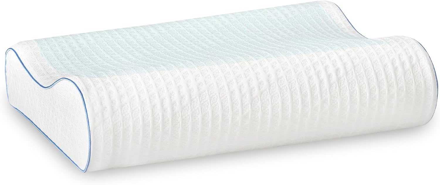 Memory Foam Pillow, Standard Contour, Ventilated Cooling Gel Overlay Memory Foam with Premium Cooling Cover, Side and Back Sleeper, White