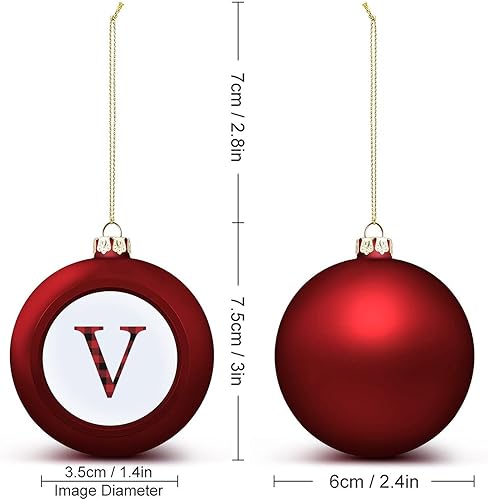 Miniatura 2 de Adorno de bola de Navidad con letra del alfabeto inglés, búfalo negro, rojo, a cuadros, letra V, adornos de recuerdo de recuerdo para árbol de
