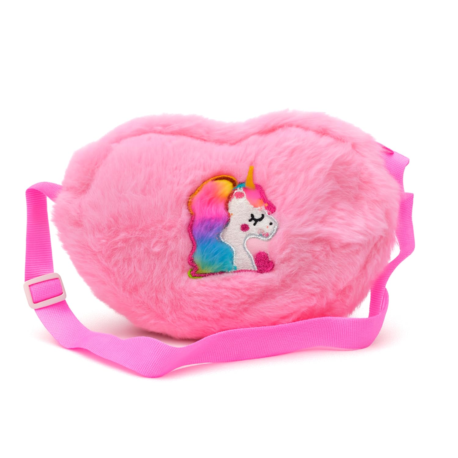 Heart-Shaped Furry Sling Bag for Girls – Soft Plush Unicorn Design with Adjustable Strap (Pink)-image-39