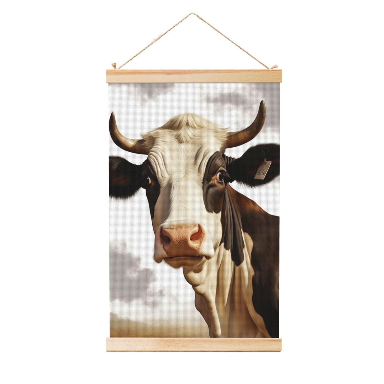 Farm Animal Cow Posters Wooden Shaft Hanging Poster Canvas Prints Scroll Wall Art Painting Vintage Wall Banner Modern Artwork Decor for Home Decor Ready to Hang 20"x30"